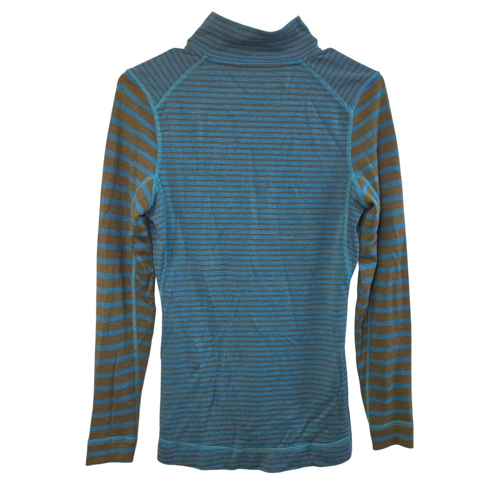 Smartwool Womens M Striped Quarter Zip Pullover Blue Brown Merino Wool Shirt - Picture 5 of 6